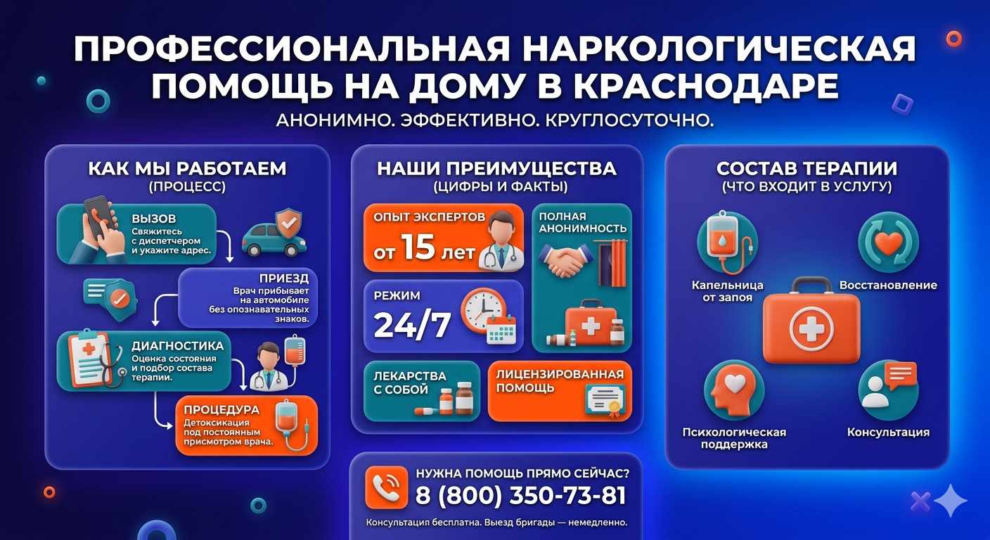 Инфографика о принципах лечения алкоголизма на дому в ТАО Москвы: этапы вызова нарколога, преимущества анонимной детоксикации и состав медицинской помощи.